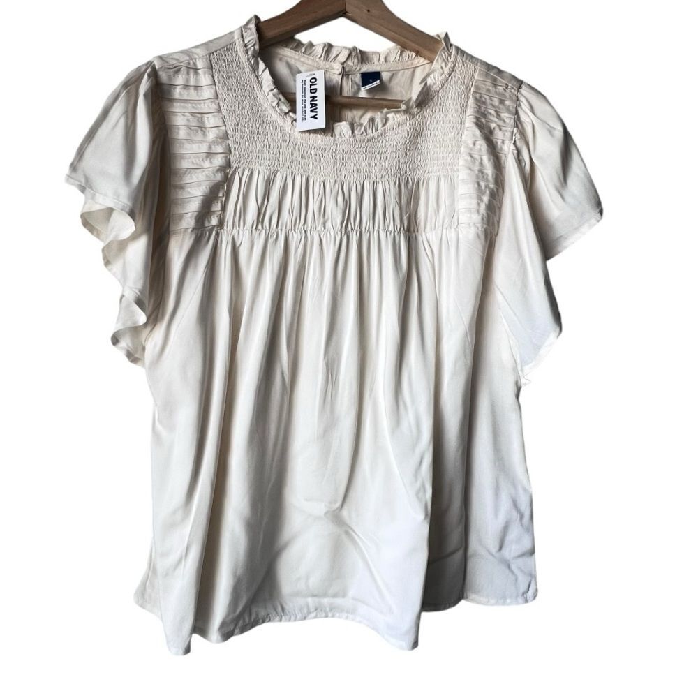 Women's blouse summer fresh cream light fabric old navy butterfly sleeves size S